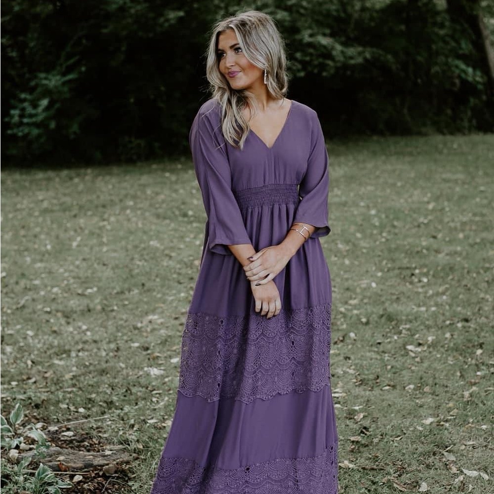 Purple Boho Tiered Maxi Dress with Dolman Sleeves